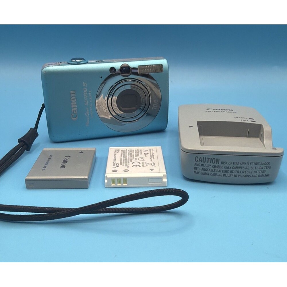 Canon PowerShot SD1200 IS Digital ELPH Blue Digital Camera with two batteries